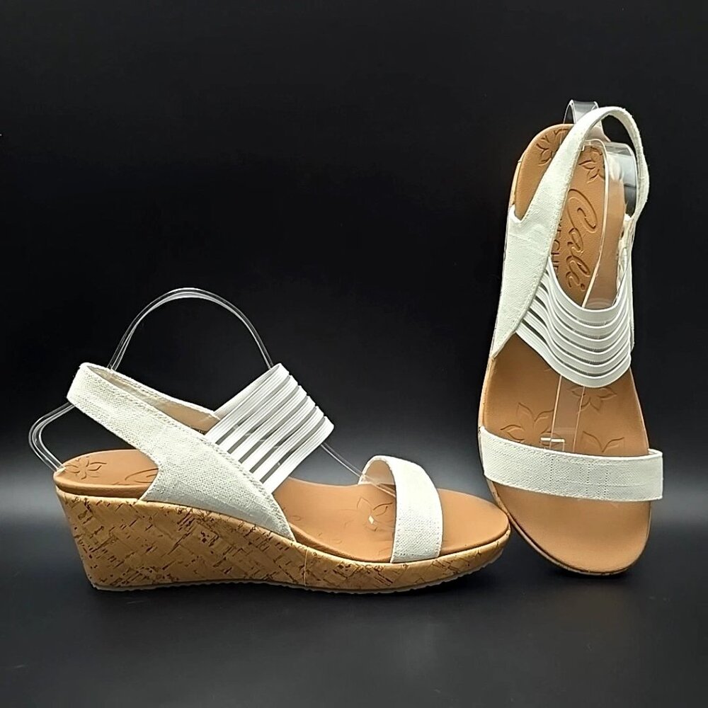 Skechers Cali Luxe Foam Cork Wedge Heel Slingback Sandals White Women's Size 11W